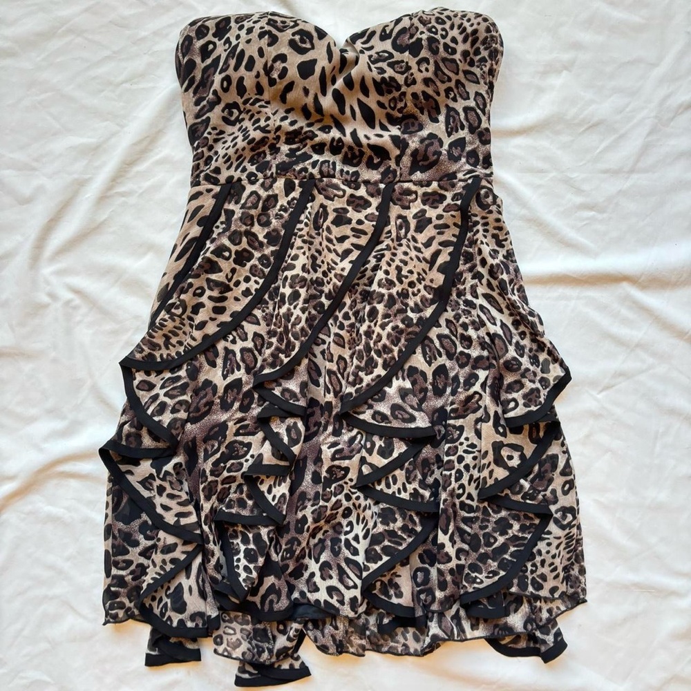 Speechless Leopard print Cheetah Print strapless dress with ruffles